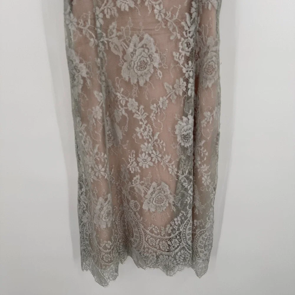 Rickie Freeman Teri Jon Nites‎ Slip Dress Prom Gray Floral Lace Overlay Back Zip